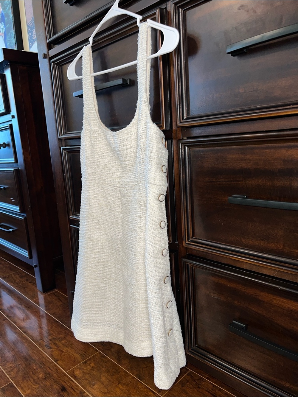 Zara Cream Textured Mini Dress with Side Buttons